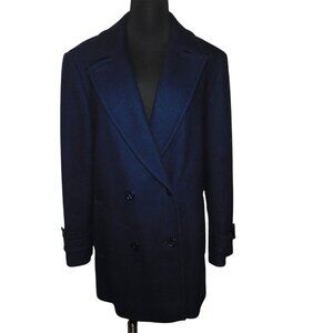 Pendleton Vintage Pure Virgin Wool Double Breasted Pea Coat Size 8 Navy Blue